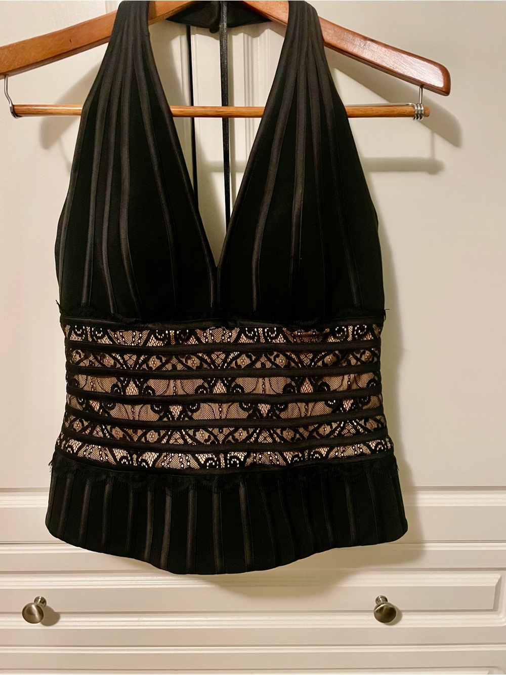 NWT CACHE Black Halter Lace-Panel Camisole